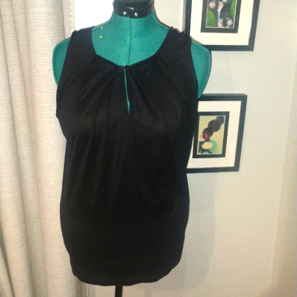 Mango Suit Black Sleeveless Pleated Neckline Blouse Sz M